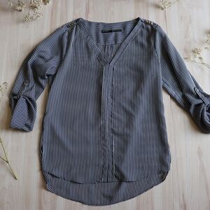 Zara Black and White Striped Blouse